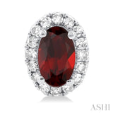 5x3 MM Oval Shape Garnet and 1/8 Ctw Single Cut Diamond Halo Semi-Precious Stud Earrings in 14K White Gold