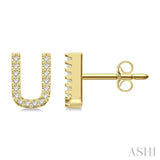 1/10 Ctw Initial 'U' Round Cut Diamond Earrings in 10K Yellow Gold