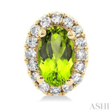 5x3 MM Oval Shape Peridot and 1/8 Ctw Single Cut Diamond Halo Semi-Precious Stud Earrings in 10K Yellow Gold