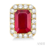 6x4 MM Octagonal Shape Ruby and 1/4 Ctw Round Cut Diamond Halo Precious Stud Earrings in 10K Yellow Gold