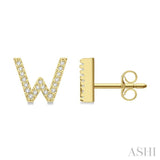 1/8 Ctw Initial 'W' Round Cut Diamond Earrings in 10K Yellow Gold