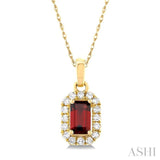 5x3 MM Octagonal Shape Garnet and 1/20 Ctw Single Cut Diamond Halo Semi-Precious Pendant with Chain in 14K Yellow Gold