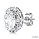 5x3 MM Oval Shape White Topaz and 1/8 Ctw Round Cut Diamond Halo Semi-Precious Stud Earrings in 10K White Gold