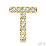 1/10 Ctw Initial 'T' Round Cut Diamond Earrings in 10K Yellow Gold