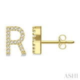 1/10 Ctw Initial 'R' Round Cut Diamond Earrings in 10K Yellow Gold