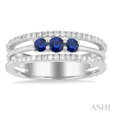 3.2 MM, 2.7 MM Round Cut Sapphire & 1/4 Ctw Round Cut Diamond Past Present and Future Precious Layered Fashion Ring in 10K White Gold
