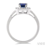 6x4 MM Emerald Shape Sapphire and 1/4 Ctw Round Cut Diamond Ring in 14K White Gold