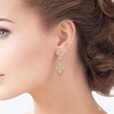 3/4 Ctw Fleur De Lis Round Cut Diamond Hanging Earrings in 14K Yellow Gold