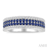 3/8 Ctw Twin Row 1.50MM Round Cut Sapphire and Round Cut Diamond Border Precious Fashion Band in 14K White Gold