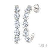 3/4 Ctw Pear Cut Diamond Link Fashion Half Hoop Earring in 14K White Gold