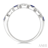 4X3 MM Oval Shape Sapphire and 1/2 Ctw Oval Cut Diamond 7 Stone Bezel Set Precious Fashion Band in 14K White Gold