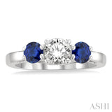 4.30 MM Round Shape Sapphire and 5/8 Ctw Past Present and Future Round Cut Diamond Precious Ring in 14K White Gold