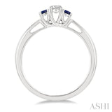 2.15 MM Round Shape Sapphire and 1/6 Ctw Past Present and Future Round Cut Diamond Precious Ring in 14K White Gold