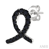 1/3 Ctw Ribbon Loop Round Cut Black Diamond Fashion Stud earrings in 10K White Gold