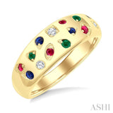 1/20 Ctw Round Cut Gemstone Mosaic Precious Fashion Wide Band in 14K Yellow Gold