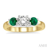 3.90 MM Round Shape Emerald and 1/2 Ctw Past Present and Future Round Cut Diamond Precious Ring in 14K Yellow and White Gold
