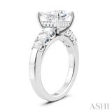 1 Ctw Princess Shape Emerald and Round Cut Diamond Semi-Mount Engagement Ring in 14K White Gold