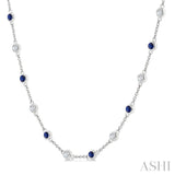 2.4 MM Round Shape Sapphire and 7/8 Ctw Round Cut Diamond Precious Station Necklace in 14K White Gold