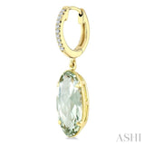 14X6 MM Evoque Gemstones Oval Shape Green Amethyst and 1/10 Ctw Round Cut Diamond Semi-Precious Earrings in 14K Yellow Gold
