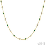 1.9 MM Round Shape Emerald and 1/2 Ctw Round Cut Diamond Precious Station Necklace in 14K Yellow Gold
