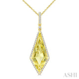 22X9 MM Kite Shape Lemon Quartz and 1/4 Ctw Round Cut Diamond Semi-Precious Pendant With Chain in 14K Yellow Gold