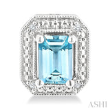 6X4 MM Octagon Shape Aquamarine and 1/50 Ctw Round Cut Diamond Semi-Precious Earrings in Sterling Silver