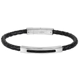 Thin Braided Leather Bracelet with Open Bar