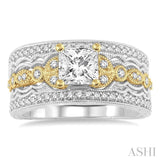 3/4 Ctw Diamond Wedding Set with 1/2 Ctw Princess Cut Engagement Ring and 1/3 Ctw Wedding Band in 14K Yellow and White Gold