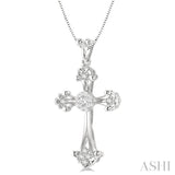 1/4 Ctw Art Deco Lovebright Round Cut Diamond Cross Pendant in 14K White Gold with chain