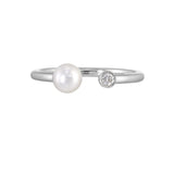 14Kt White Gold Diamond 1/20Ctw & Pearl Ring