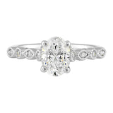 14Kt White Semi Mount 1/10Ctw For 1Ctw Oval Center