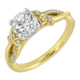 14Kt White Yellow Semi Mount 1/8Ctw For 1Ct Round Center