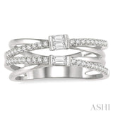 3/8 Ctw Criss-Cross Baguette and Round Diamond Fashion Ring in 14K White Gold
