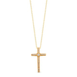 Thin Cross Pendant with Central Simulated Diamond