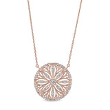 Rose gold finish sterling silver micropave vintage san dollar necklace with simulated diamonds on 16-18 adjustable chain