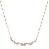 Rose gold finish sterling silver micropave staggered bar necklace with simulated diamonds on 16-18 adjustable chain