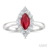 8X4 MM Marquise Shape Ruby and 3/8 Ctw Marquise and Round Cut Diamond Precious Ring in 14K White Gold