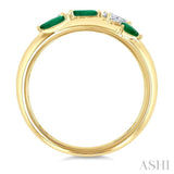 4X3 MM Pear and 4X2 MM Marquise shape Emerald and 1/4 Ctw Pear Cut Diamond Fashion Band in 14K Yellow Gold
