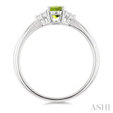 1/20 Ctw Oval Cut 6X4 MM Peridot and Round Cut Diamond semi-precious Ring in 10K White Gold