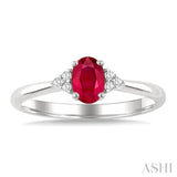 1/20 Ctw Oval Cut 6X4 MM Ruby and Round Cut Diamond precious Ring in 10K White Gold