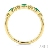 4X3 MM Oval Shape Emerald and 1/20 Ctw Bezel Set Round Cut Diamond Precious Fashion Band in 10K Yellow Gold