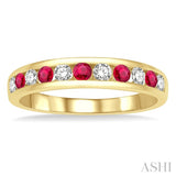 2.3 MM Round Shape Ruby and 1/4 Ctw Round Cut Diamond Precious Wedding Band in 14K Yellow Gold