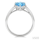 16X7 MM Evoque Gemstones Kite Shape Blue Topaz and 1/6 Ctw Round Cut Diamond Semi-Precious Ring in 10K White Gold
