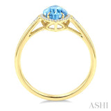 16X7 MM Evoque Gemstones Marquise Shape Blue Topaz and 1/6 Ctw Round Cut Diamond Semi-Precious Ring in 10K Yellow Gold