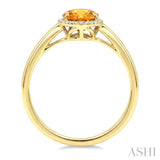 16X6 MM Evoque Gemstone Oval Shape Citrine and 1/6 Ctw Round Cut Diamond Semi-Precious Ring in 10K Yellow Gold