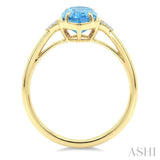 16X6 MM Evoque Gemstones Hexagon Shape Blue Topaz and 1/20 Ctw Round Cut Diamond Semi-Precious Ring in 10K Yellow Gold