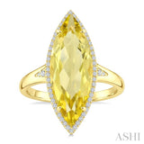 22X8 MM Evoque Gemstones Marquise Shape Lemon Quartz and 1/5 Ctw Round Cut Diamond Semi-Precious Ring in 14K Yellow Gold