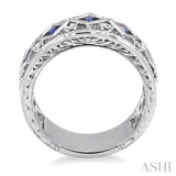 3x3 MM Princess Cut Sapphire and 1/4 Ctw Round Cut Diamond Precious Fashion Band in 14K White Gold