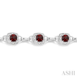 5x5MM Cushion Shape Garnet and 1/6 ctw Single Cut Diamond Bracelet in 10K White Gold