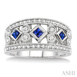 2.2 MM & 2.4 MM Princess Cut Sapphire and 3/8 Ctw Round Cut Diamond Precious Fashion Band in 14K White Gold